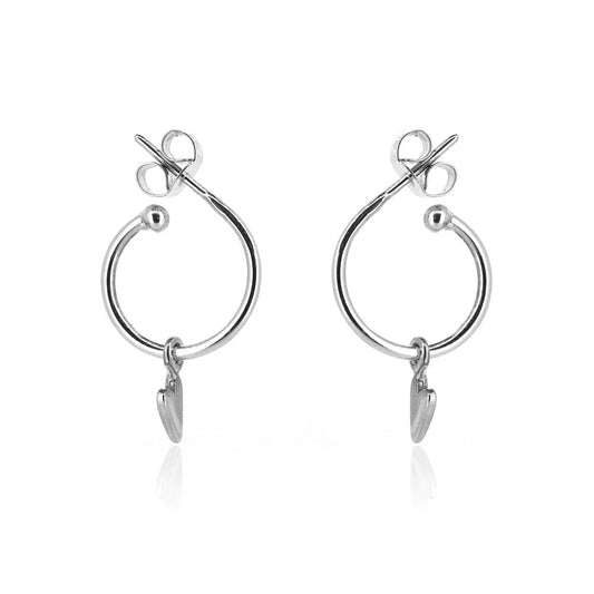 Heart Hoop Stud Earrings Ball Ended - Sterling Silver Hoop Earrings