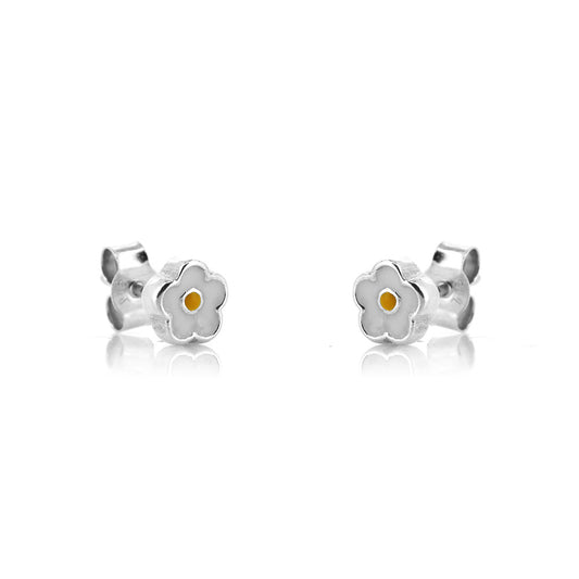 White Flower Stud Earrings - Sterling Silver Stud Earrings