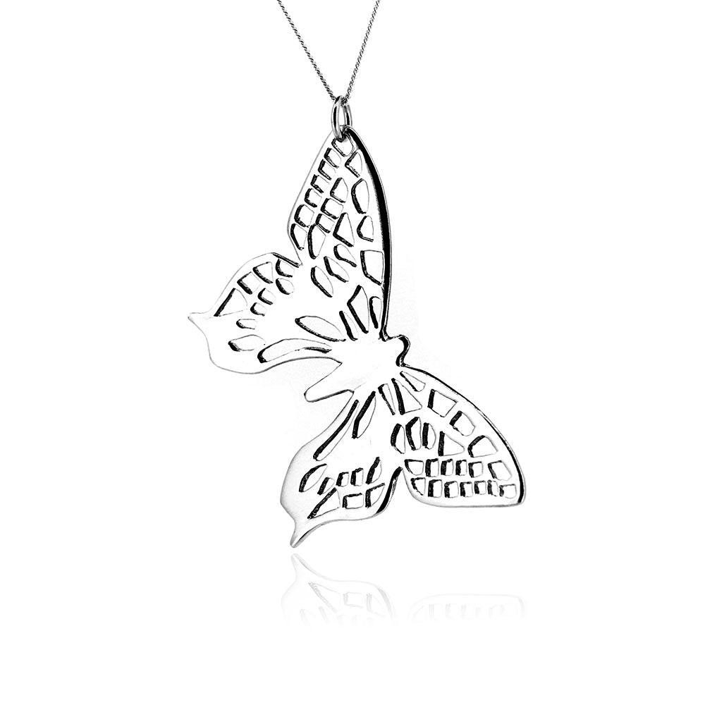 Butterfly Fretwork Large Necklace - Sterling Silver Necklace