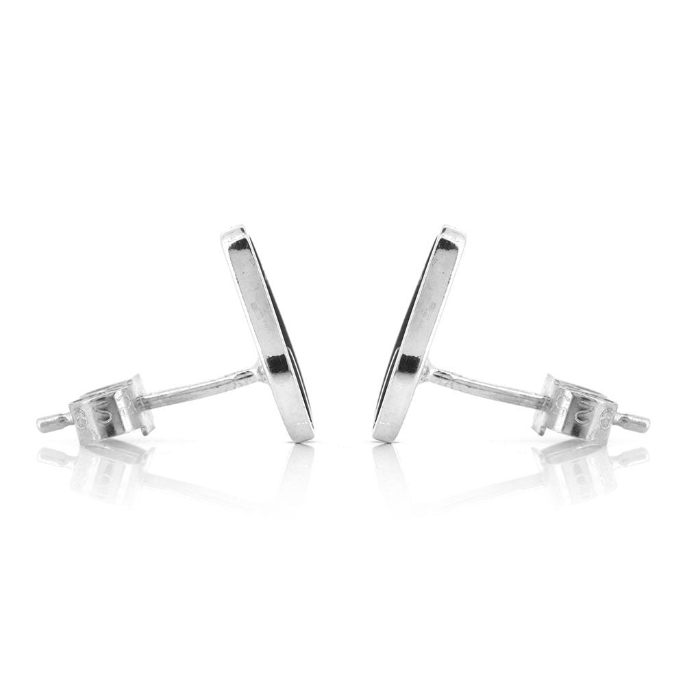 Solid Charcoal Leaf Stud Earrings - Sterling Silver