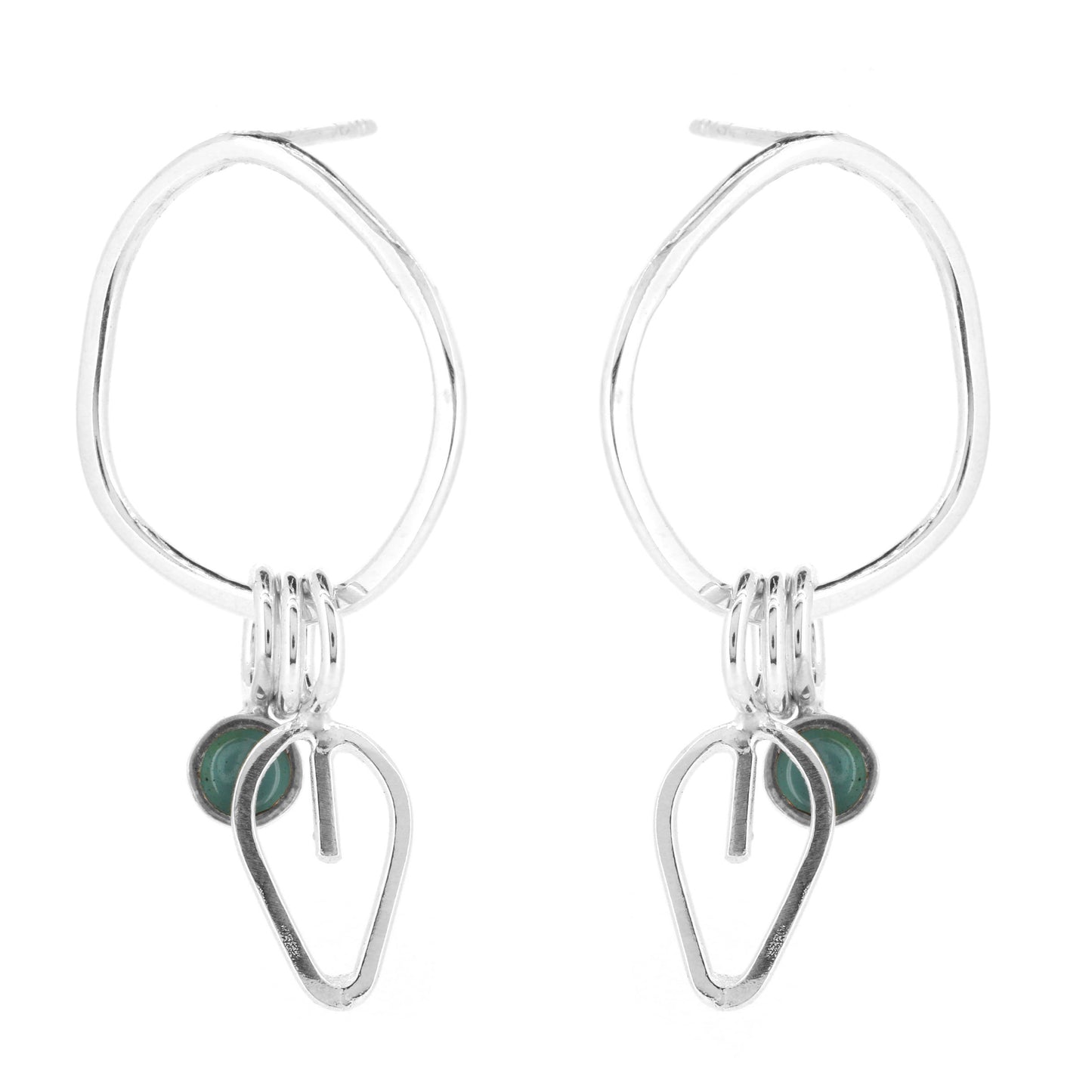 Drop Loop Stud Earrings Outline Leaf And Dot Duck Egg - Sterling Silver Stud Earrings