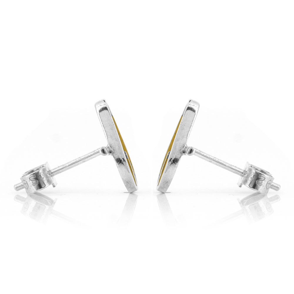 Tiny Stem Yellow Leaf Stud Earrings - Sterling Silver