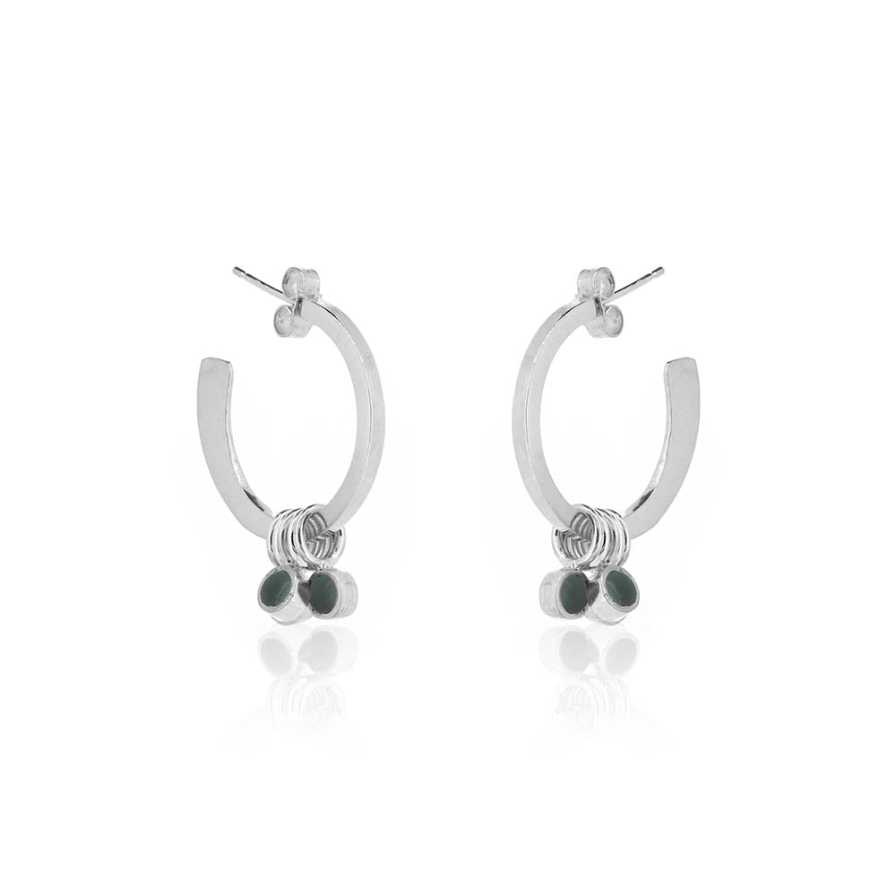 Festival Duck Egg Dots Chunky Hoop Earrings - Sterling Silver Hoop Earrings