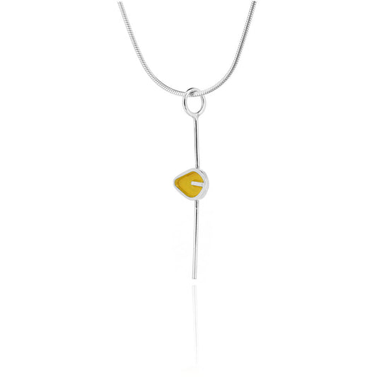 Single Yellow Leaf Stem Necklace - Sterling Silver