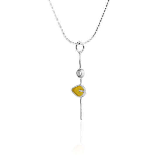 Single Yellow Leaf and Circle Stem Necklace - Sterling Silver