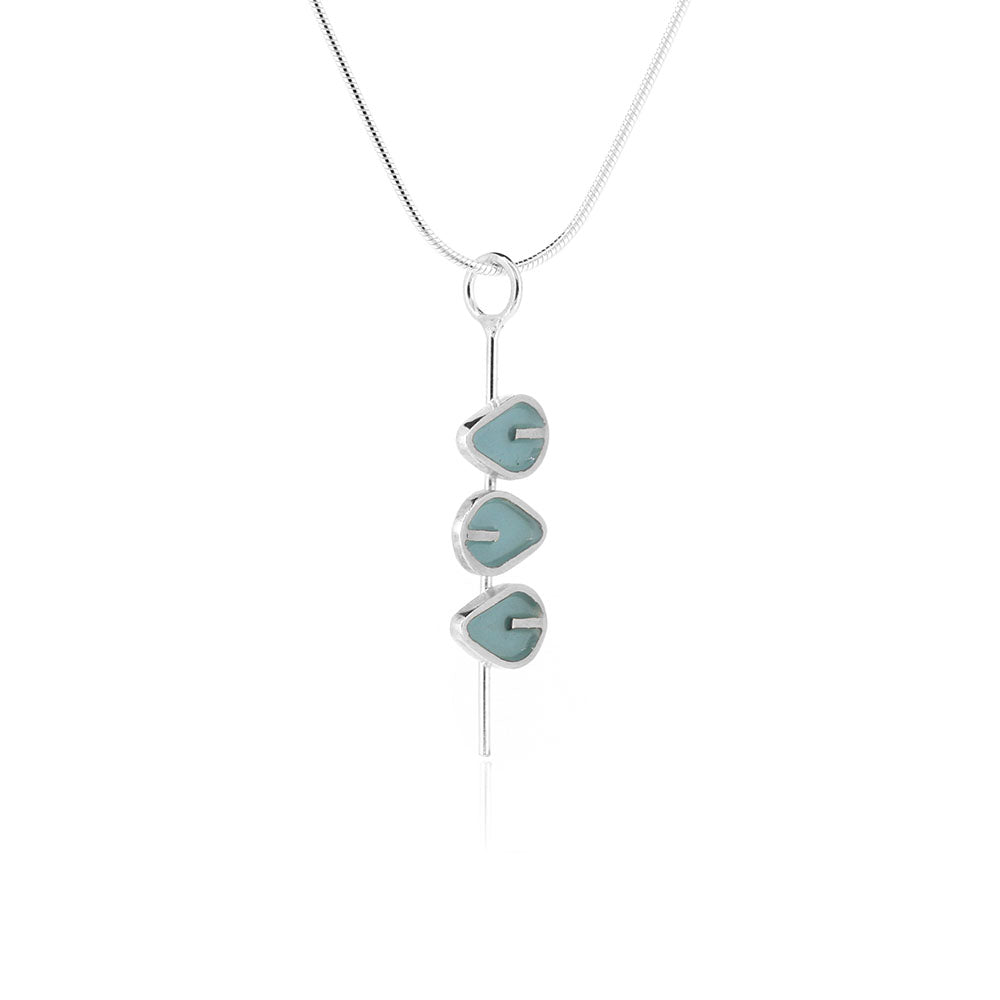 Triple Leaf Stem Duck Egg Necklace - Sterling Silver