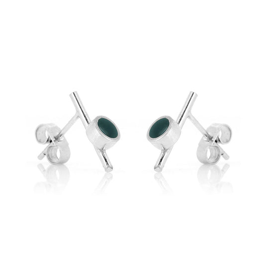 Tiny Stem And Dot Duck Egg Stud Earrings - Sterling Silver