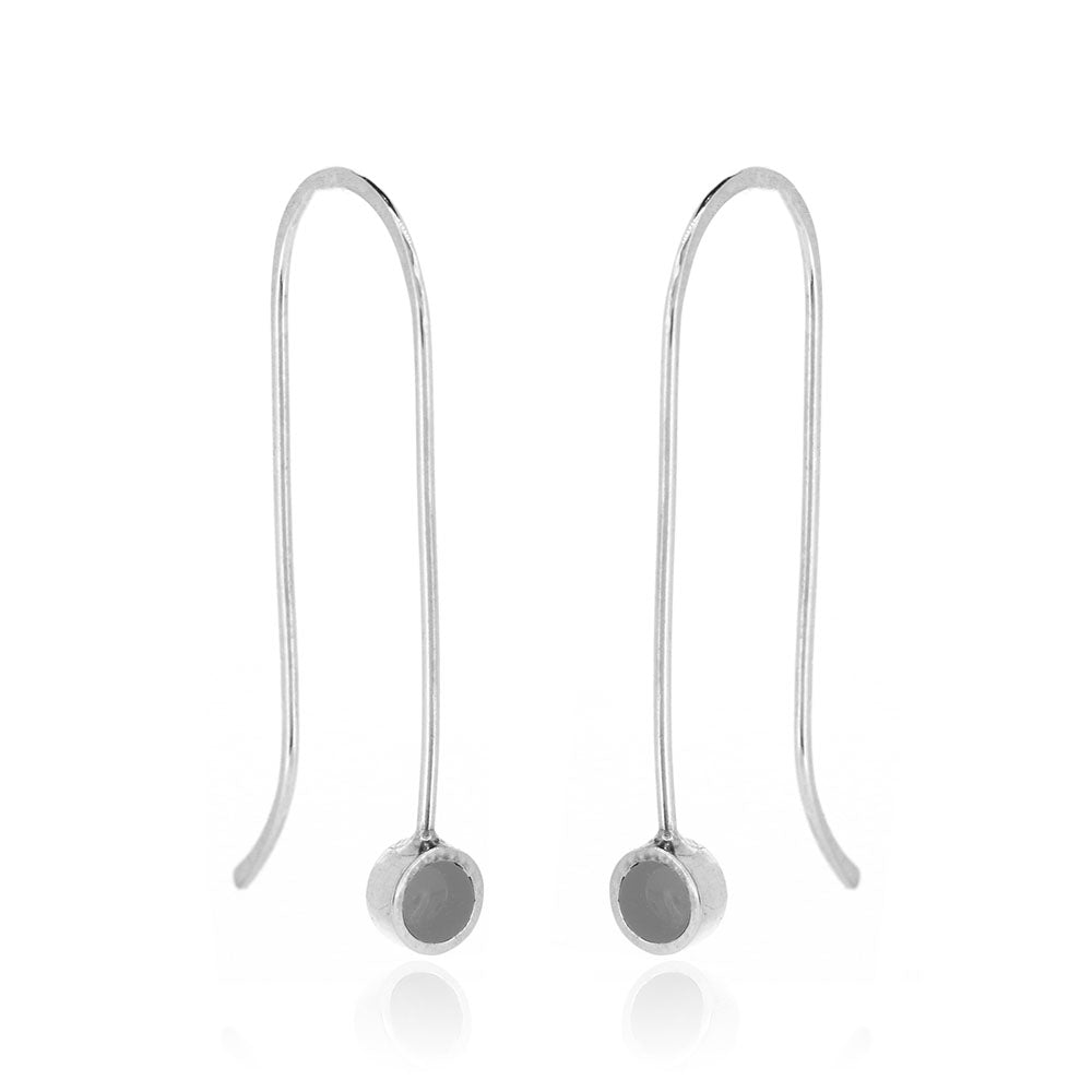 Stem And Charcoal Dot Drop Earrings - Sterling Silver