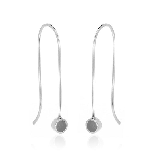 Stem And Charcoal Dot Drop Earrings - Sterling Silver