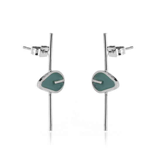 Long Stem Duck Egg Stud Earrings - Sterling Silver Stud Earrings