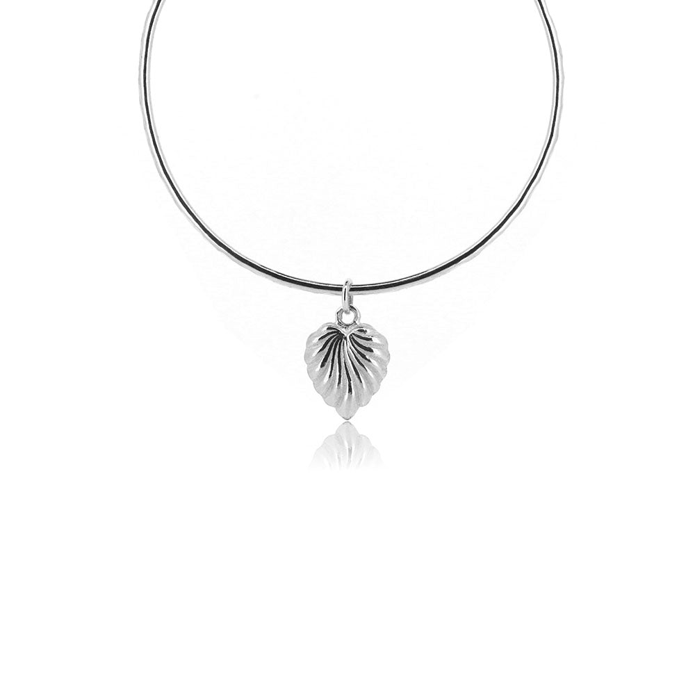 Scalloped Heart Charm Bangle - Sterling Silver