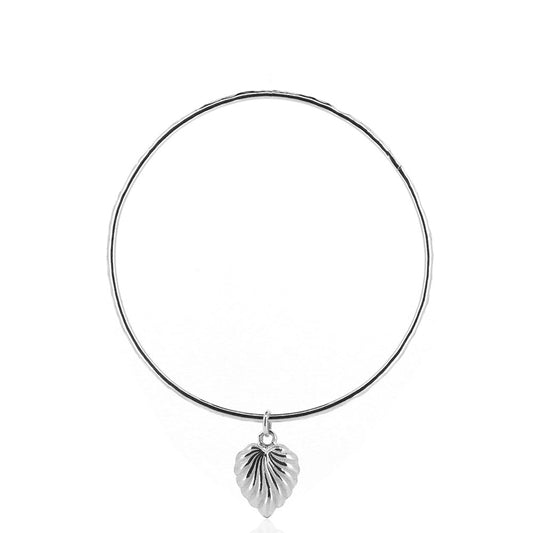 Scalloped Heart Charm Bangle - Sterling Silver