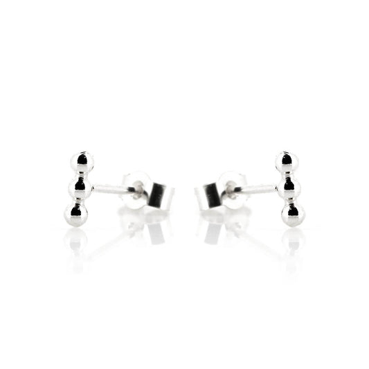 Solar Beaded Line Bar Small Stud Earrings - Sterling Silver Stud Earrings