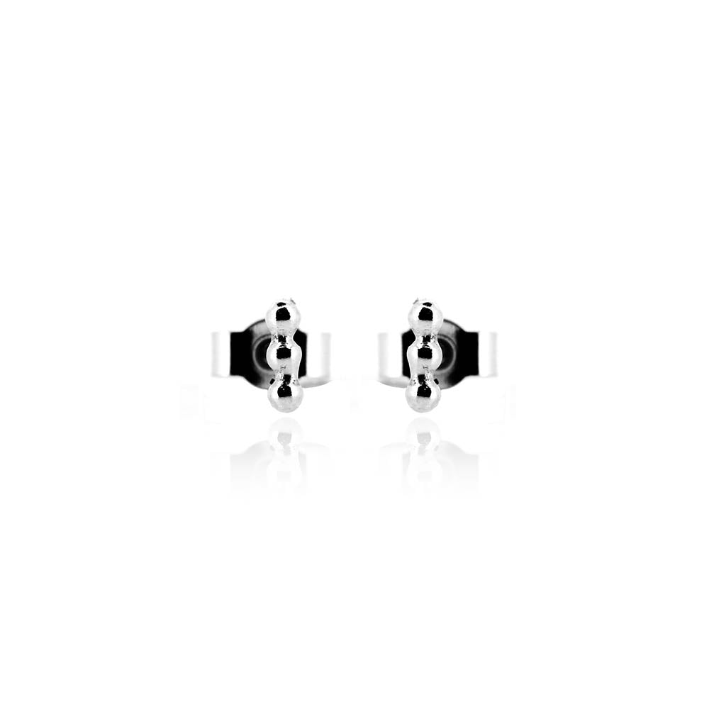 Solar Beaded Micro Line Bar Stud Earrings - Sterling Silver Stud Earrings