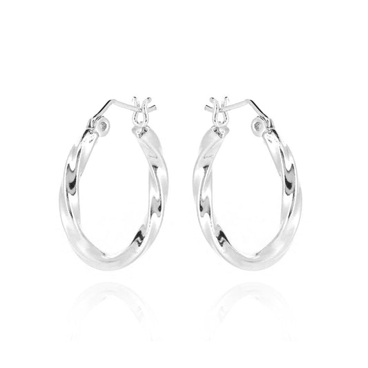 Creole Round Twist 20mm Hollow Hoop Earrings - Sterling Silver Hoop Earrings
