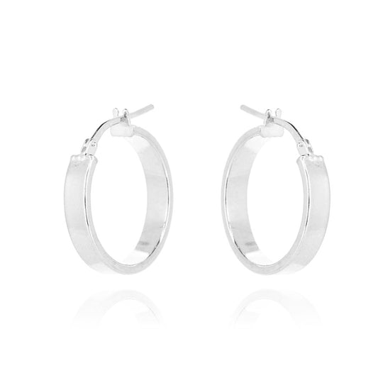 Creole Round Plain 18mm Hollow Hoop Earrings - Sterling Silver Hoop Earrings