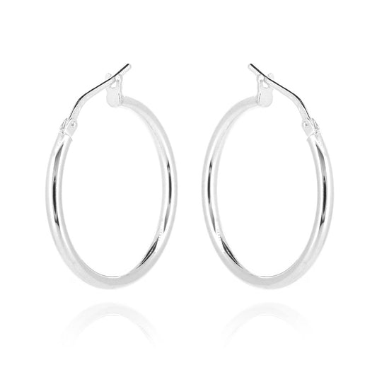 Creole Medium Weight Plain 24mm Hollow Hoop Earrings - Sterling Silver Hoop Earrings