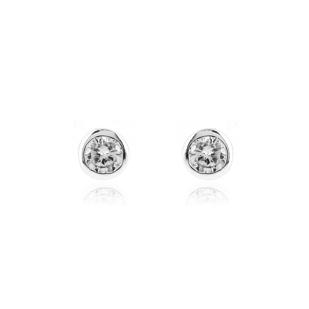 Cubic Zirconia 5mm Round Rubover Stud Earrings - Sterling Silver Stud Earrings