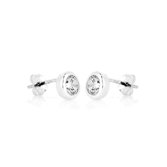 Cubic Zirconia 5mm Round Rubover Stud Earrings - Sterling Silver Stud Earrings