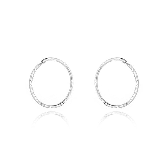 Sleeper Hinged Diamond Cut 14mm Solid Hoop Earrings - Sterling Silver Hoop Earrings