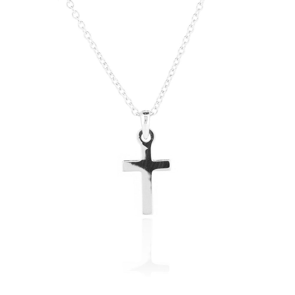 Cross Plain 14mm Pendant - Sterling Silver Jewellery
