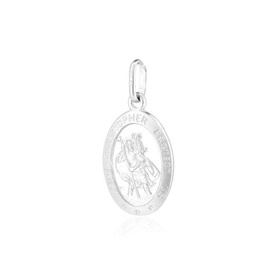 St Christopher Protect Us Oval Pendant - Sterling Silver