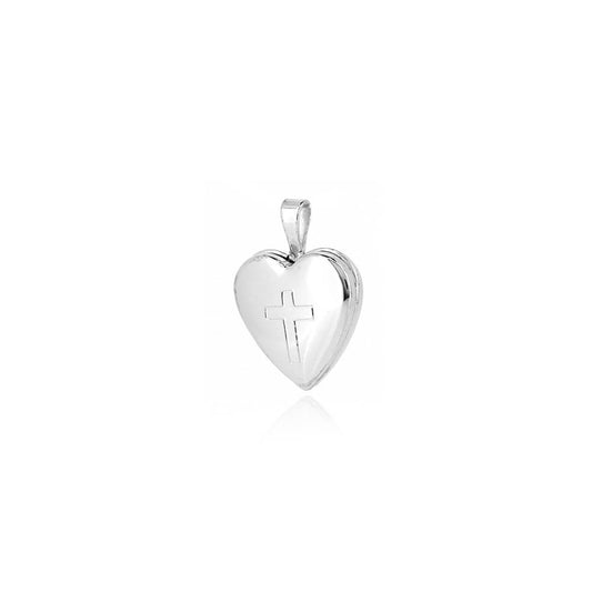 Locket Cross Engraved Heart - Sterling Silver Jewellery