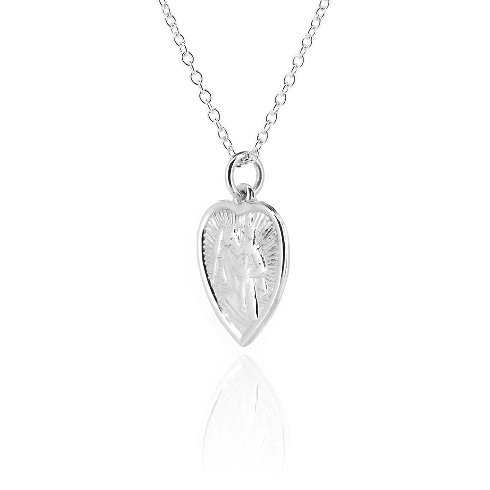 St Christopher Heart Pendant - Sterling Silver