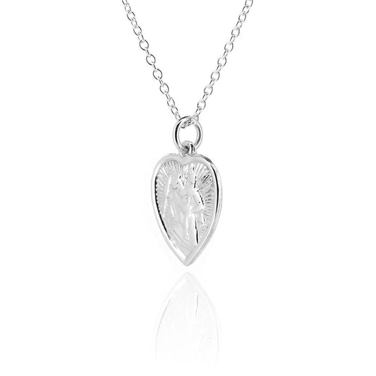 St Christopher Heart Pendant - Sterling Silver