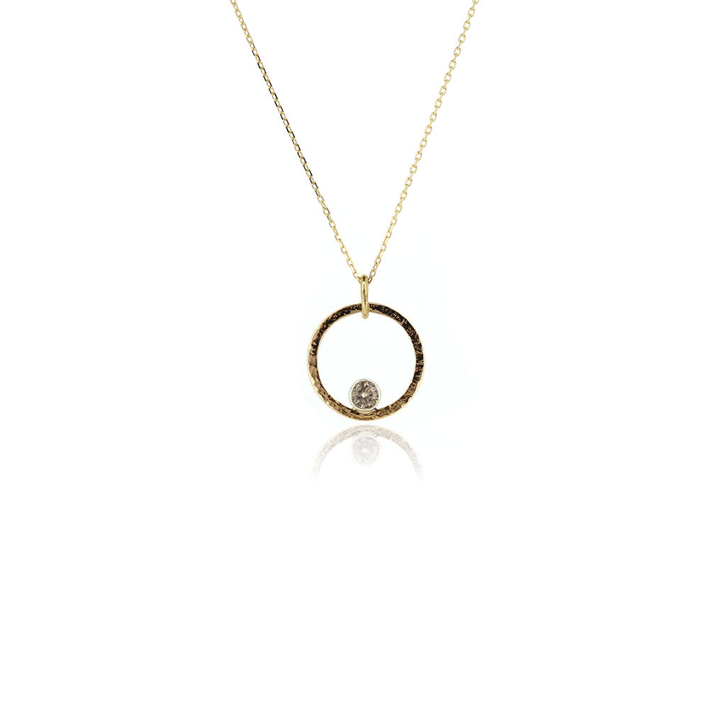 Eclipse Diamond Circle Textured Pendant - 9ct Yellow Gold Necklace