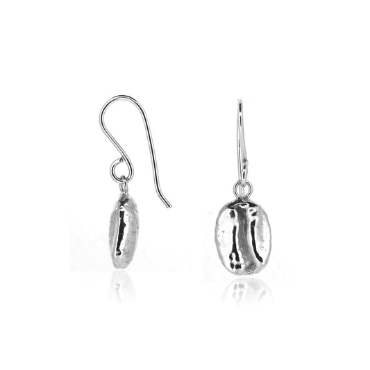 Coffee Bean Drop Earrings - Sterling Silver Drop Earrings