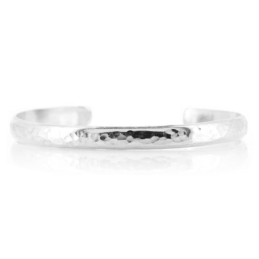 Esther Dappled Cuff Bangle - 6mm Width - Sterling Silver - Large Bangles