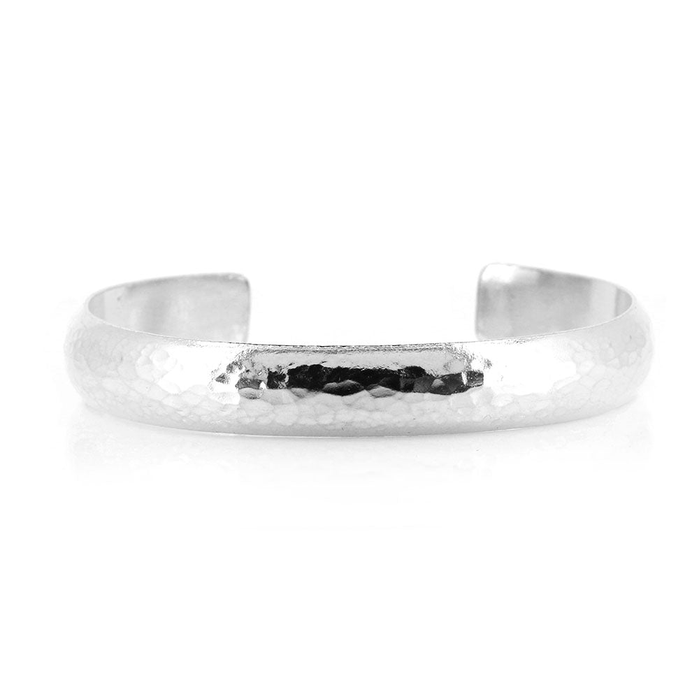 Esther Dappled Cuff Bangle - 11mm Width - Sterling Silver - Large Bangles
