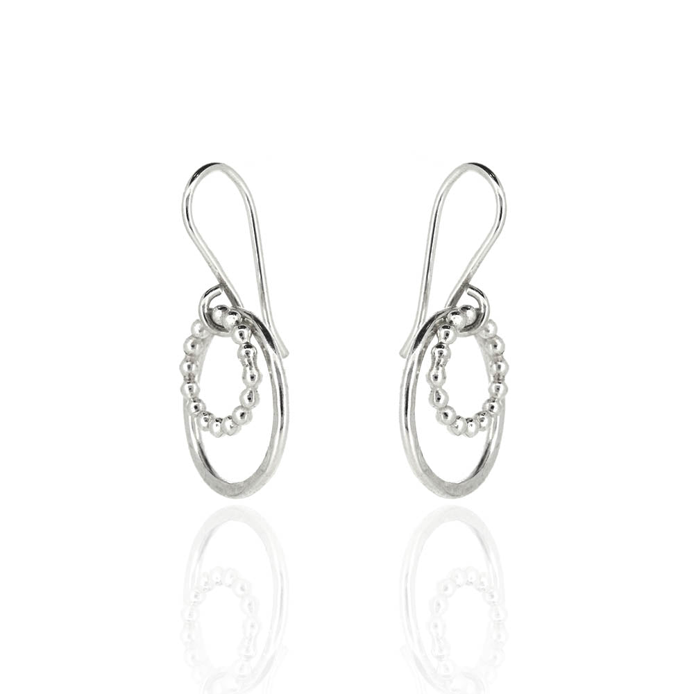 Cosmic Circle Beaded and Dappled Drop Earrings - Sterling Silver Drop Earrings