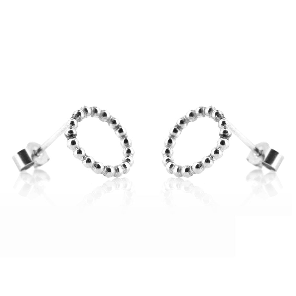 Solar Circle Beaded Stud Earrings - Sterling Silver Stud Earrings