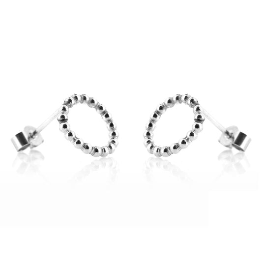 Solar Circle Beaded Stud Earrings - Sterling Silver Stud Earrings