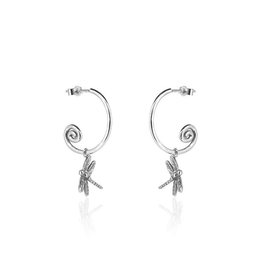 Dragonfly Hoop Earring Charm Drops - Sterling Silver Hoop Earrings