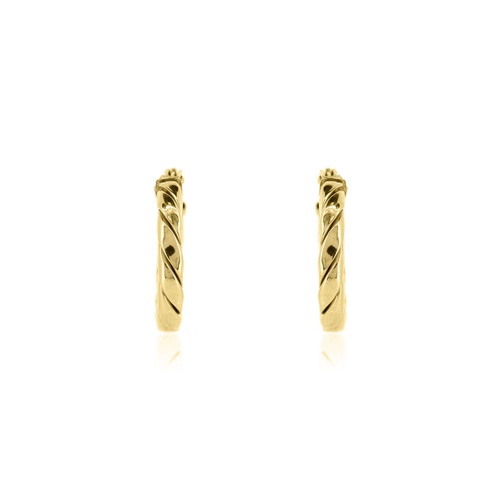 Twisted 14mm Hollow Creole Hoop Earrings - 9ct Yellow Gold