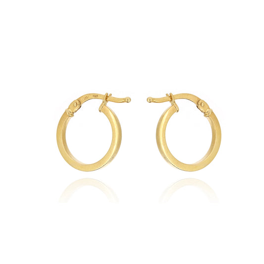 Square Tube 14mm Hollow Creole Hoop Earrings - 9ct Yellow Gold