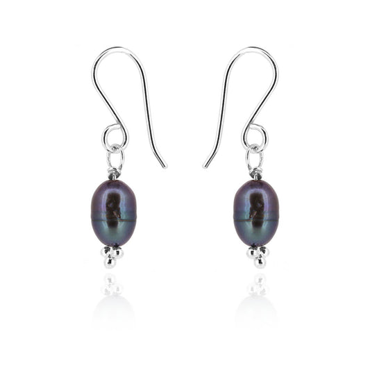 Alyssia Peacock Freshwater Pearl Drop Earrings - Sterling Silver Drop Earrings