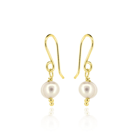Alyssia White Freshwater Pearl Drop Earrings - Yellow Gold Vermeil Drop Earrings