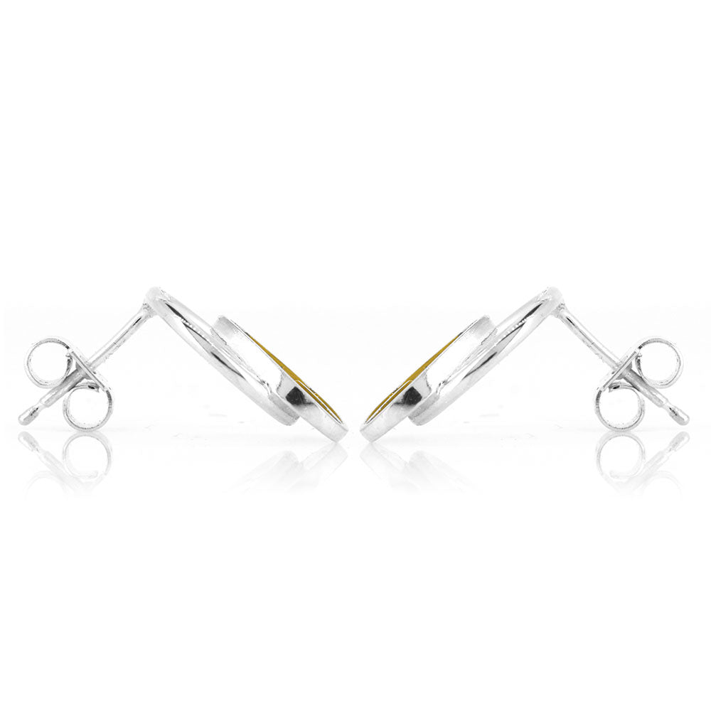 Tiny Circle Yellow Leaf Stud Earrings - Sterling Silver