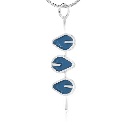 Triple Leaf Stem Teal Necklace - Sterling Silver