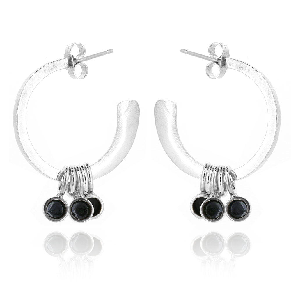 Festival Charcoal Dots Chunky Hoop Earrings - Sterling Silver Hoop Earrings