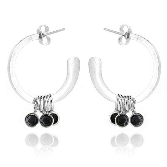 Festival Charcoal Dots Chunky Hoop Earrings - Sterling Silver Hoop Earrings