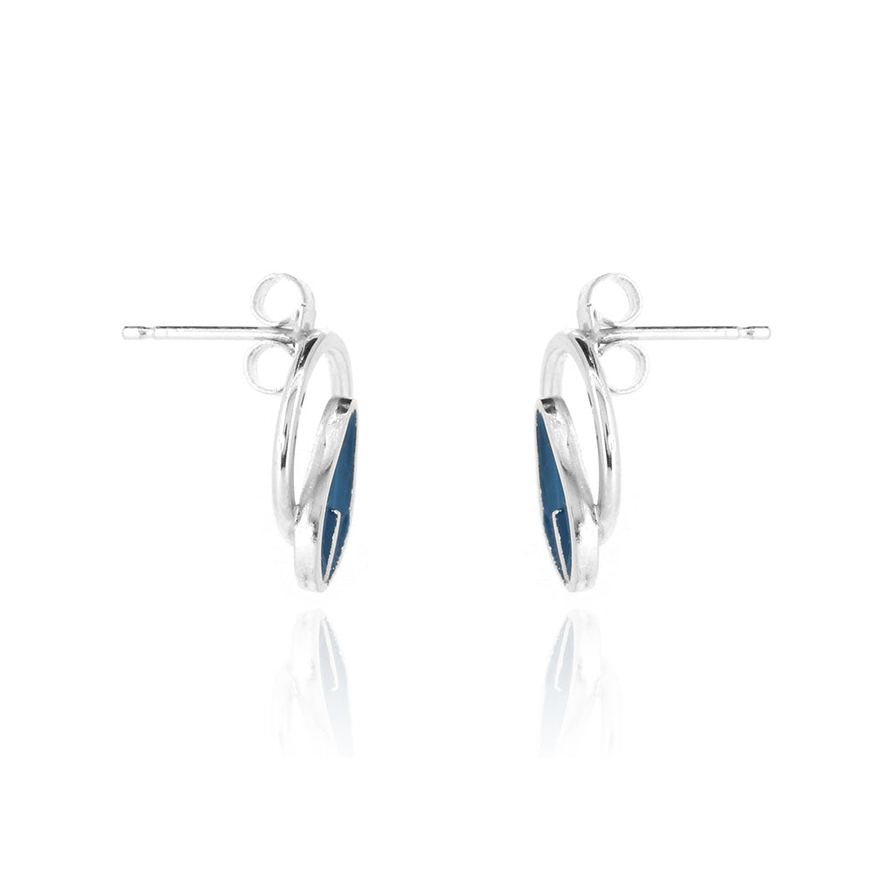 Tiny Circle Teal Leaf Stud Earrings - Sterling Silver