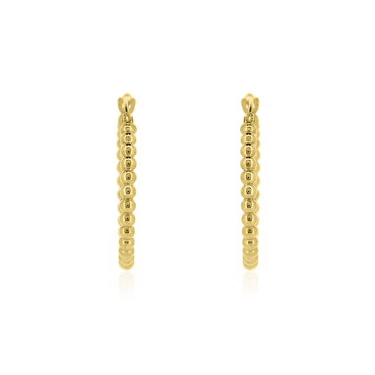 Beaded 20mm Hollow Creole Hoop Earrings - 9ct Yellow Gold Hoop Earrings
