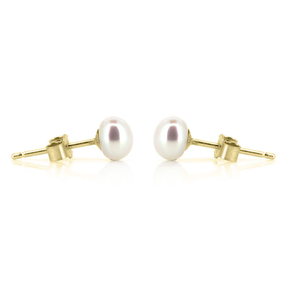 Alyssia White Freshwater Pearl 5mm Stud Earrings - 9ct Yellow Gold Stud Earrings