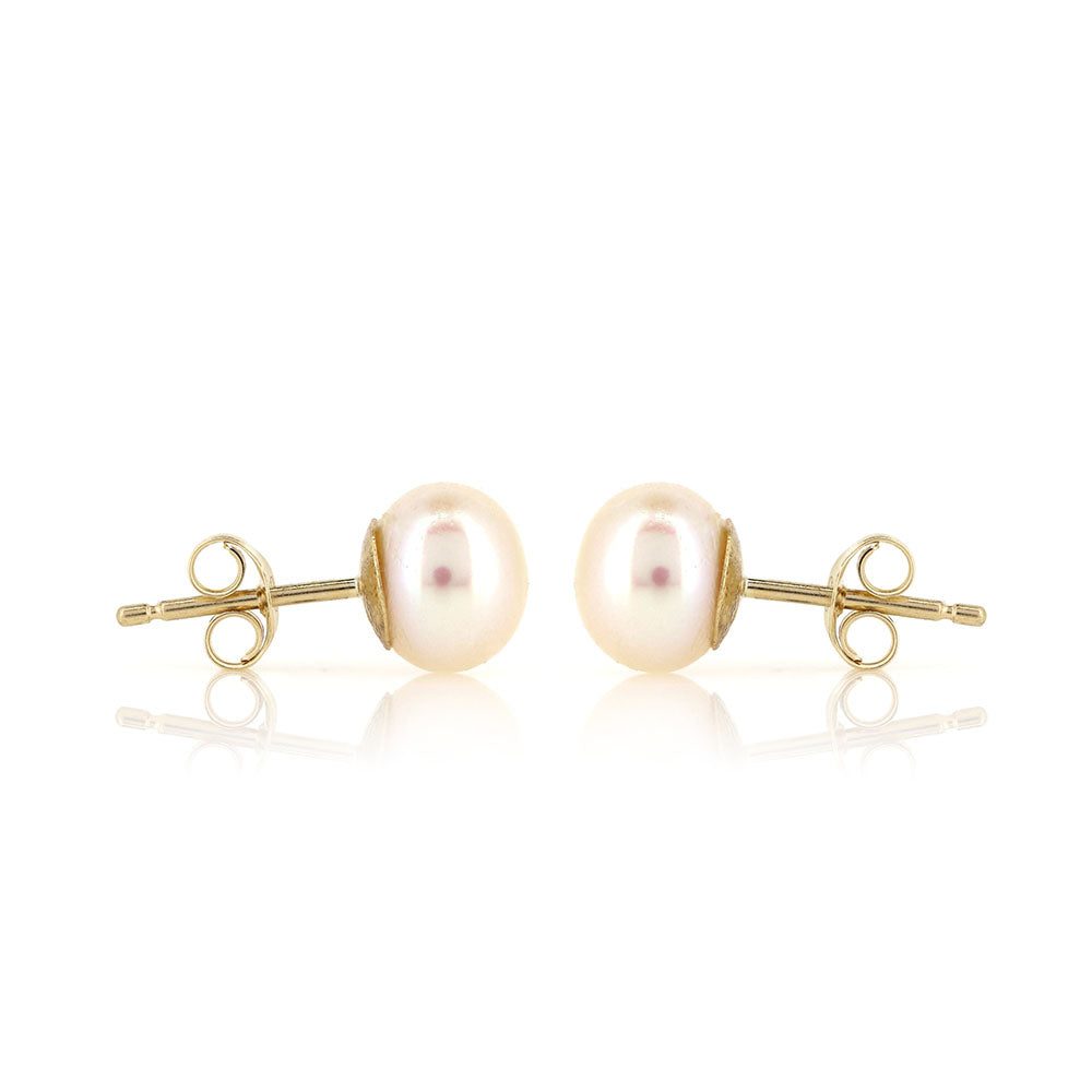 Alyssia White Freshwater Pearl 7mm Stud Earrings - 9ct Yellow Gold