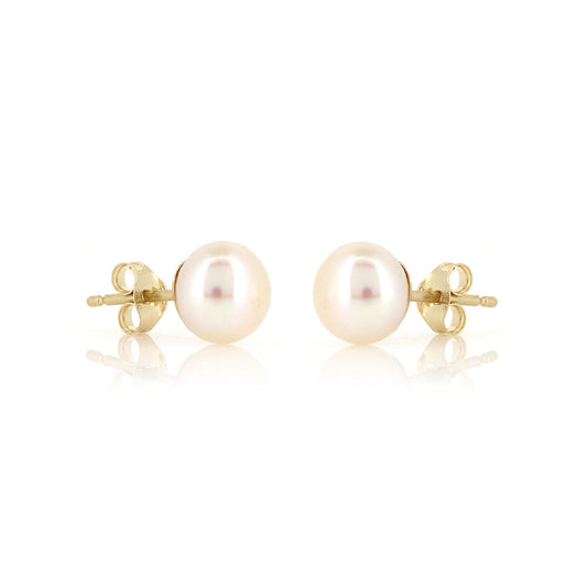 Alyssia White Freshwater Pearl 7mm Stud Earrings - 9ct Yellow Gold